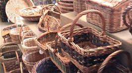 A selection of willow baskets on sale at the Willows and Wetlands Centre, Meare Green